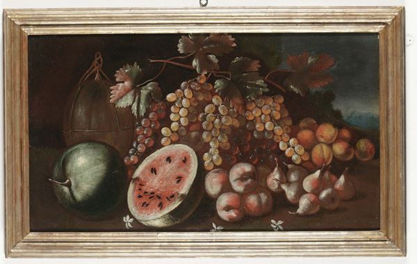 Scuola Italiana del XVIII secolo Natura morta con angurie e uva