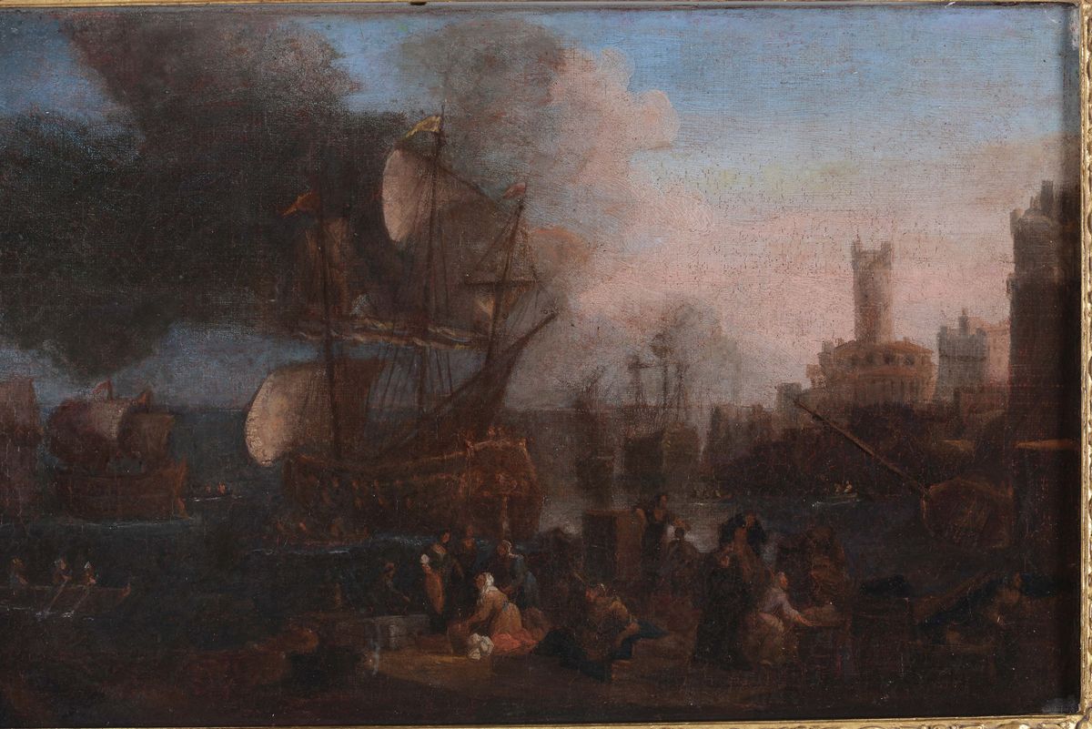 Scuola del XVII-XVIII Secolopaesaggio con Rovine e Personaggi