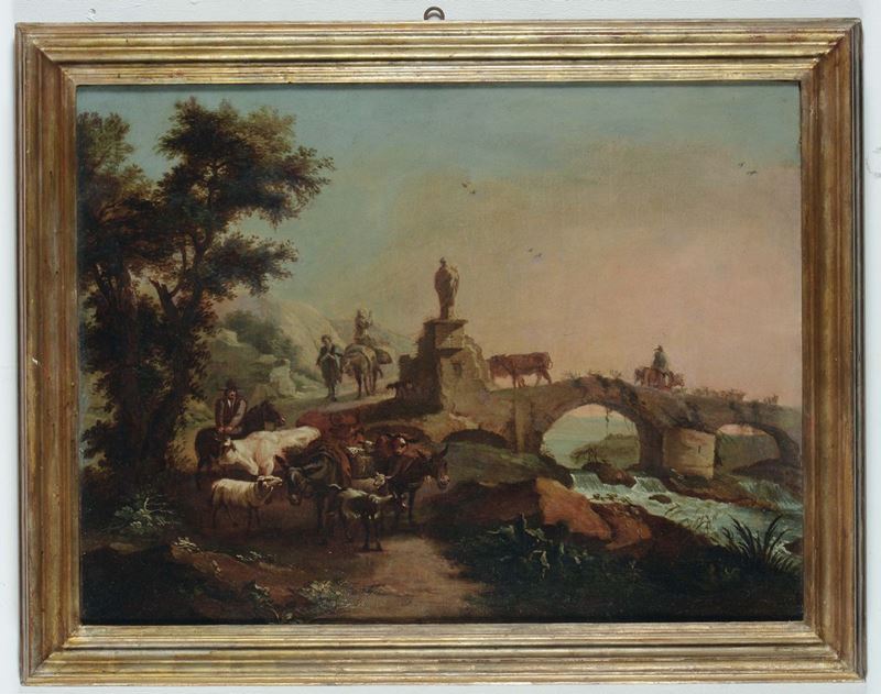 Scuola Romana del XVIII secolo Armenti presso ad un ponte  - Auction Old Masters Paintings - Cambi Casa d'Aste