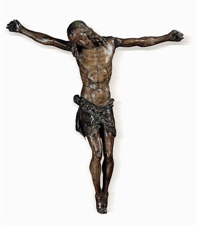 Cristo Morto in Legno Policromo, Scultore Prossimo a Baccio da Montelupo (1469-1535), Toscana Fin...