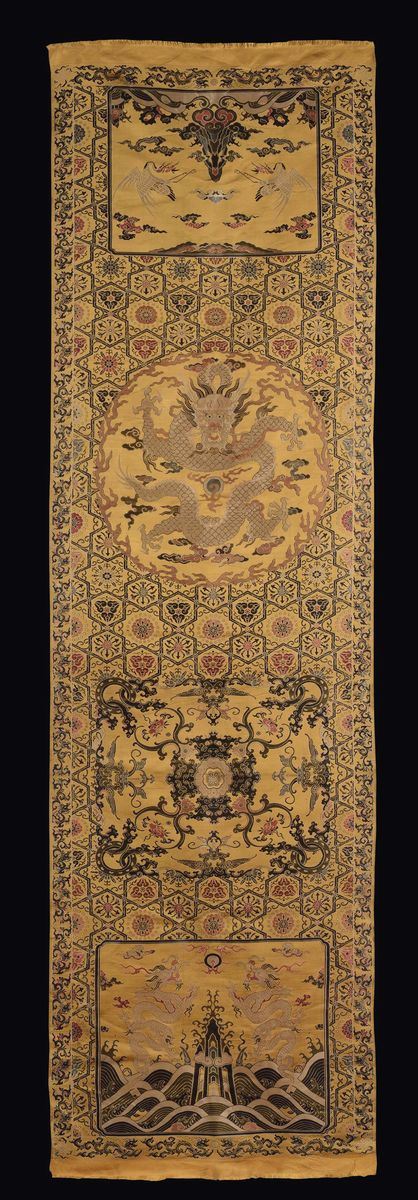 A pair of silk cloth with yellow-ground, China, 20th century