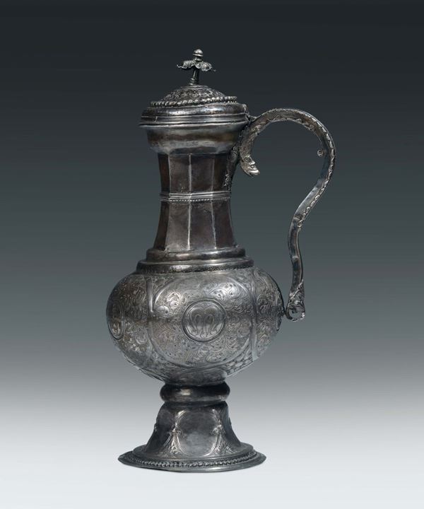 An embossed and chiselled silver jug, Tuscan goldsmith’s workshop, probably 16th century