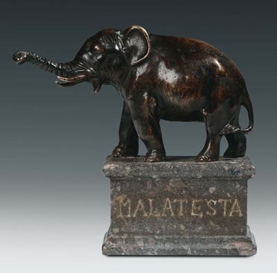 Scultura Raffigurante Elefante in Bronzo Fuso e Cesellato, Arte Italiana o Tedesco del XVI Secolo