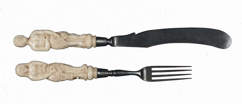 Cutlery with carved ivory handles representing Adam and Eve, Germany, 17th century  - Auction Sculpture and Works of Art - Cambi Casa d'Aste