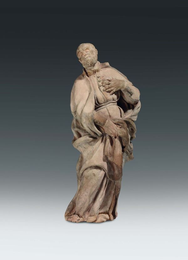 An earthenware sculpture representing S. Philippe Neri, Baroque Roman sculptor, 17th century