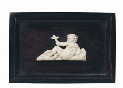 Gruppo di Sei Placchette in Ebano Contenenti Figure di Putti in Avorio, Germania del Sud XVII-XVI...