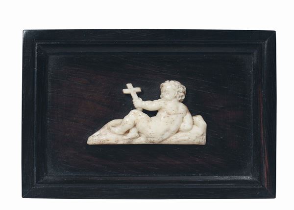 A group of six small ebony plates with ivory Putti's figures, southern Germany, 17th -18th century