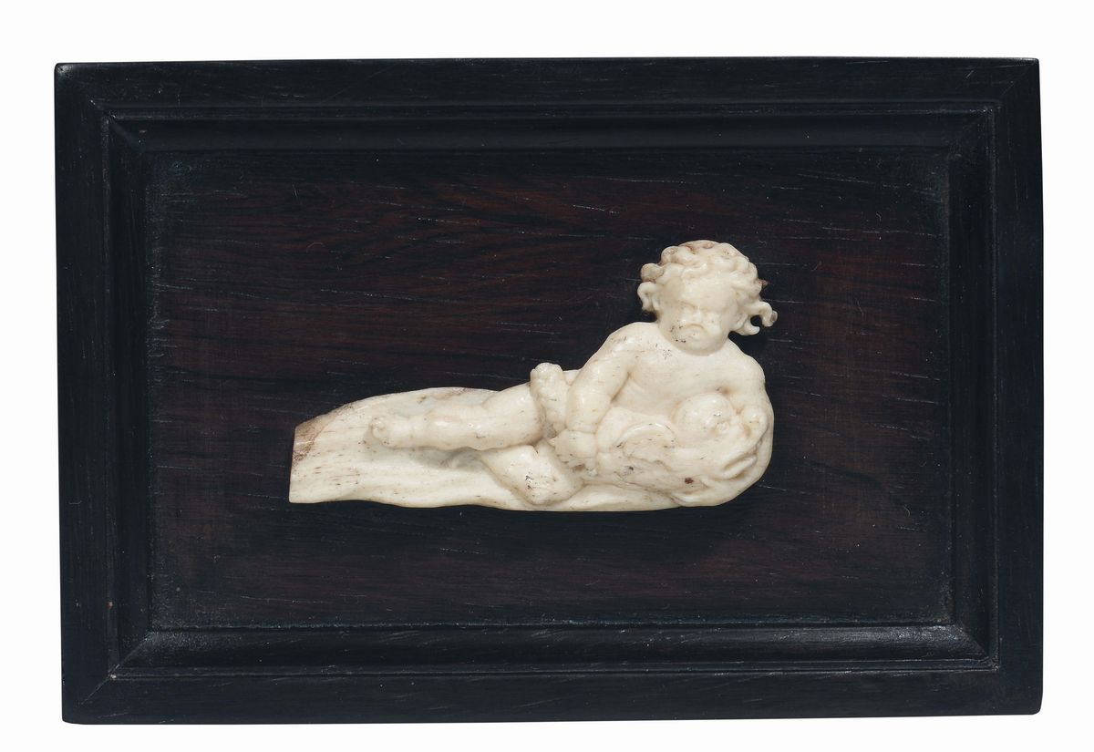 Gruppo di Sei Placchette in Ebano Contenenti Figure di Putti in Avorio, Germania del Sud XVII-XVI...