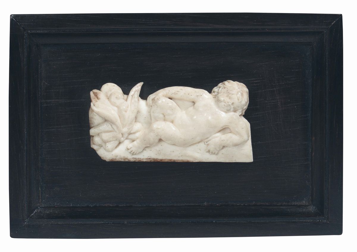 Gruppo di Sei Placchette in Ebano Contenenti Figure di Putti in Avorio, Germania del Sud XVII-XVI...