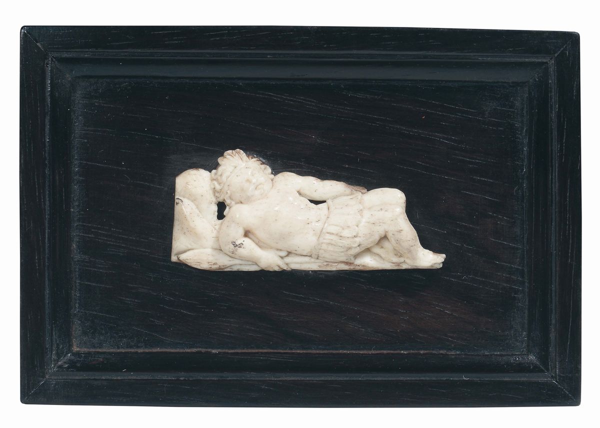 Gruppo di Sei Placchette in Ebano Contenenti Figure di Putti in Avorio, Germania del Sud XVII-XVI...