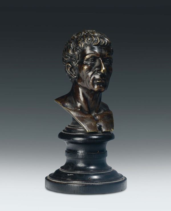 A molten and chiselled bronze male head, Italian or French art, 18th century