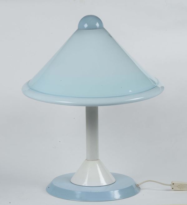 Lampada da tavolo in vetro di Murano azzurro e bianco, anni 60/70