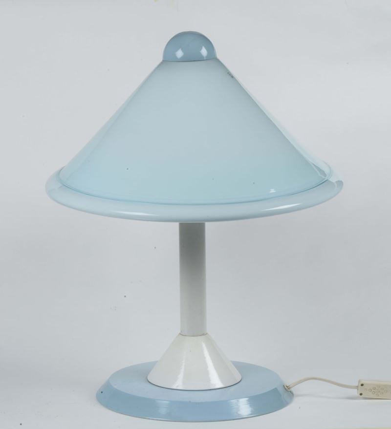 Lampada da tavolo in vetro di Murano azzurro e bianco, anni 60/70  - Asta Antiquariato, Affidamenti da raffinate dimore private - Cambi Casa d'Aste