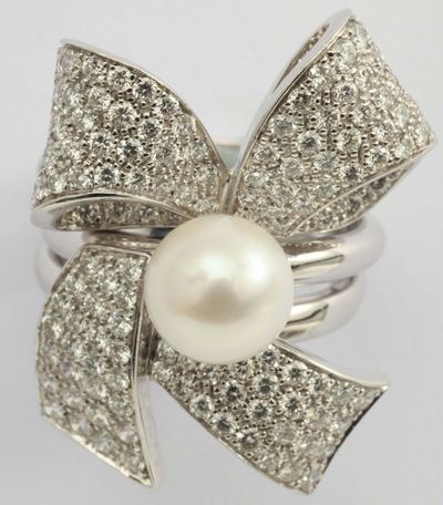 Faraone, Anello Scomponibile in Tre Anelli, con Pavé di Diamanti ed una Perla