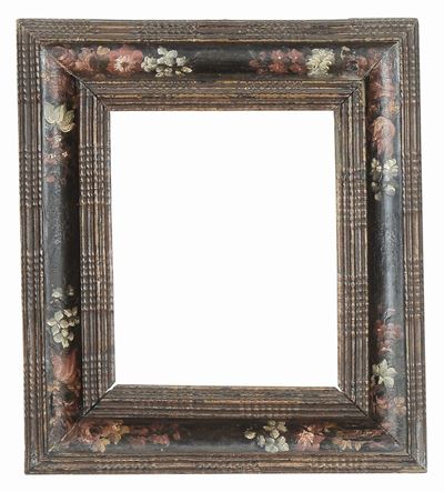 Cornice Guillochè Ebanizzata con Decorazioni Floreali in Policromia, Fiandre XVII Secolo