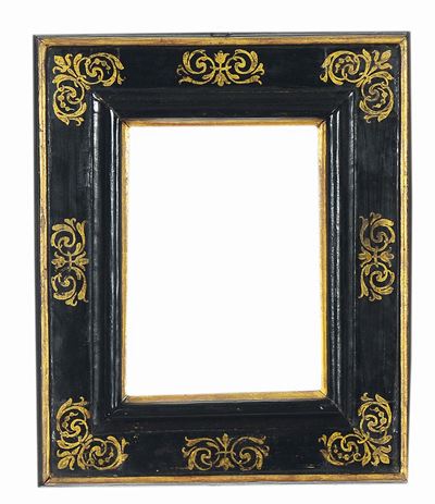 Cornice a Cassetta in Legno Ebanizzato con Decorazioni Dorate, Toscana XVI Secolo