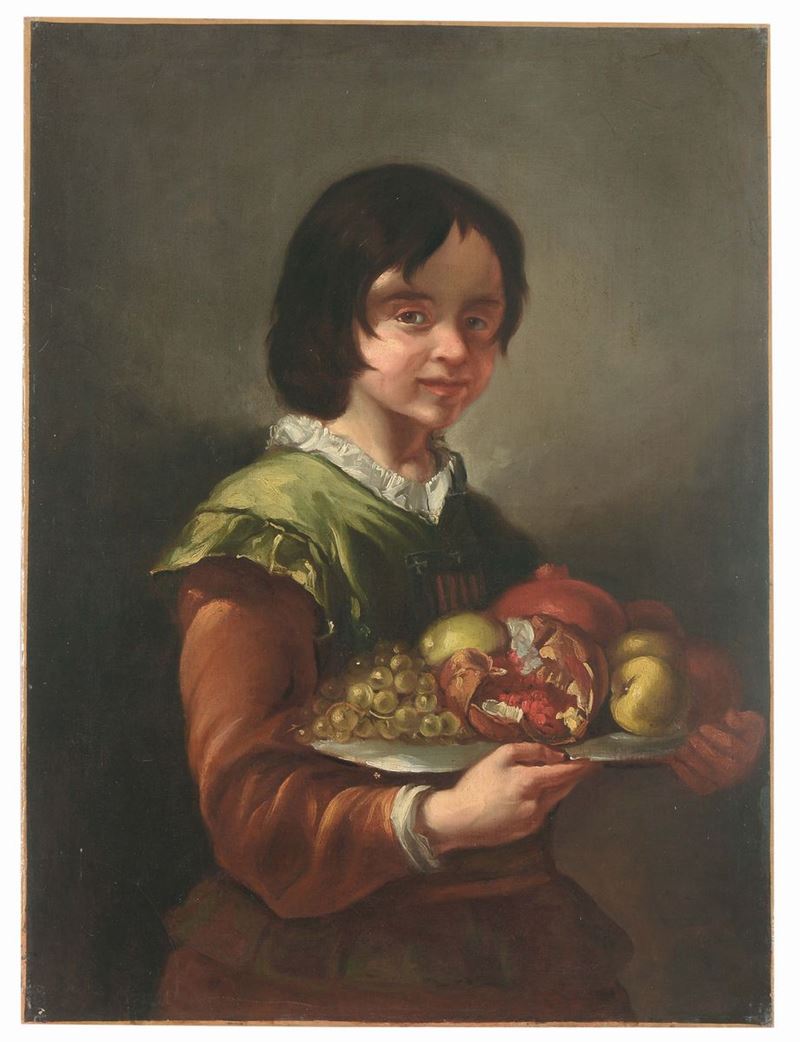 Scuola Spagnola del XVIII secolo Bambino con cesto di frutta  - Asta Dipinti Antichi - Cambi Casa d'Aste