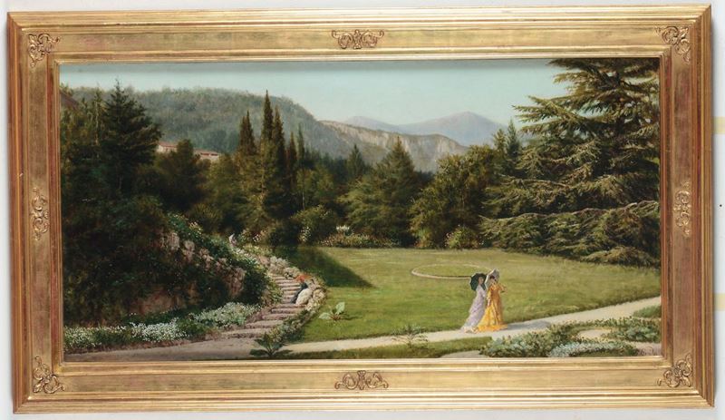 Giovanni Guida (1837 - 1895) Veduta di giardino sul Lago Maggiore  - Asta Dipinti del XIX e XX secolo - Cambi Casa d'Aste