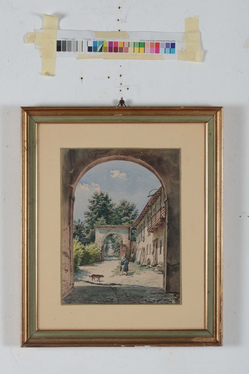 Luigi Premazzi (1814-1891) Cortile di cascinale, 1841  - Asta Dipinti del XIX e XX secolo - Cambi Casa d'Aste