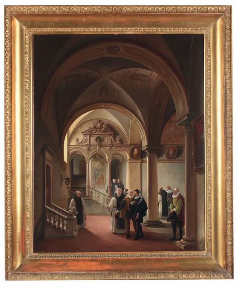Giovanni Migliara (Alessandria 1785 - Milano 1837) Interno con figure  - Asta Dipinti Antichi - Cambi Casa d'Aste
