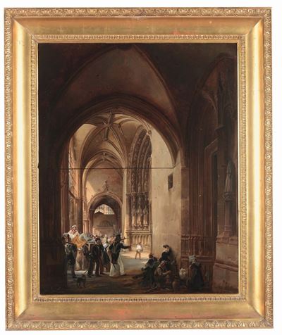 Giovanni Migliara (alessandria 1785 - Milano 1837)interno con Figure
