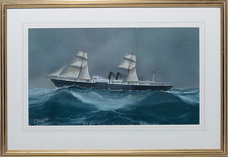 Luigi Roberto (1845-1910) Ritratto della RSNC Ligurian of Liverpool in navigazione  - Asta Arte Marinara e Strumenti Scientifici - Cambi Casa d'Aste