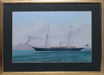 Antonio De Simone (1851-1907), Attribuito Aritratto dello Steam Yacht Vanadis nella Baia di Napol...