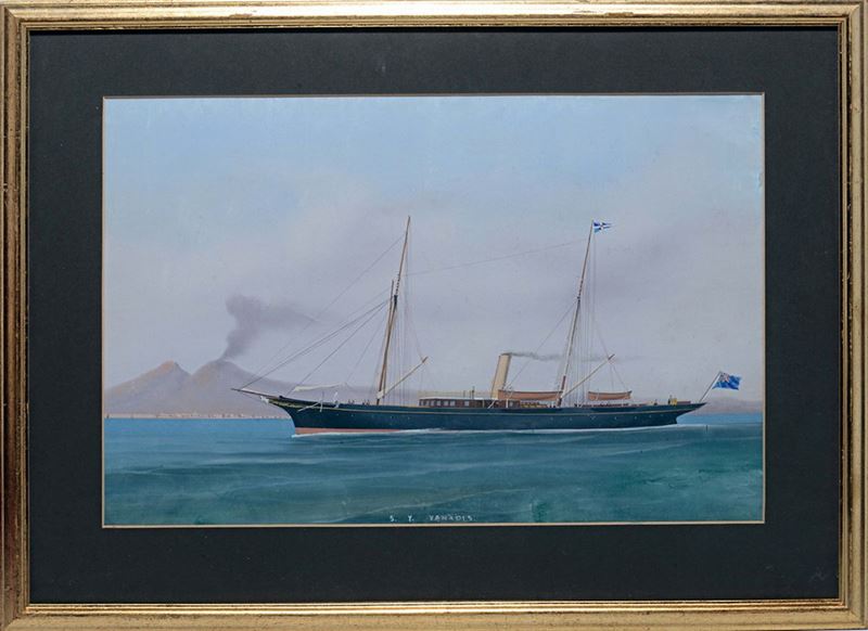 Antonio De Simone (1851-1907), attribuito a Ritratto dello steam yacht Vanadis nella baia di Napoli  - Asta Arte Marinara e Strumenti Scientifici - Cambi Casa d'Aste