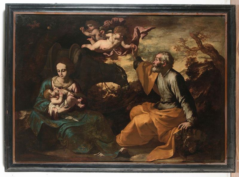 Juan Dò (Jativa 1604 - Napoli 1656), già Maestro dell'Annuncio ai pastori Riposo nella fuga in Egitto  - Asta Dipinti Antichi - Cambi Casa d'Aste