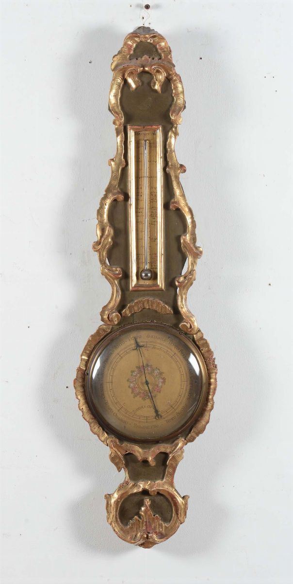 Termometro e barometro da parete in legno dorato e dipinto, Zucchi e Crivelli  - Asta Asta a Tempo Antiquariato - Cambi Casa d'Aste