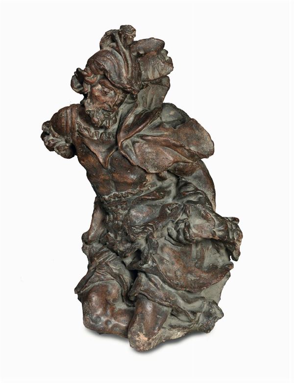 Figura virile di soldato con elmo (Marte?) in terracotta, plasticatore barocco veneto del XVII-XVIII secolo