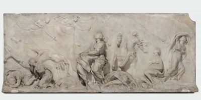 Grande Altorilievo in Marmo Raffigurante Apollo e Diana che Trafiggono i Figli di Niobe, Arte Neo...