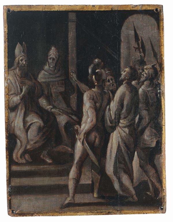 Scuola Italiana del XVIII secolo La cattura di Gesù Gesù davanti a Caifa