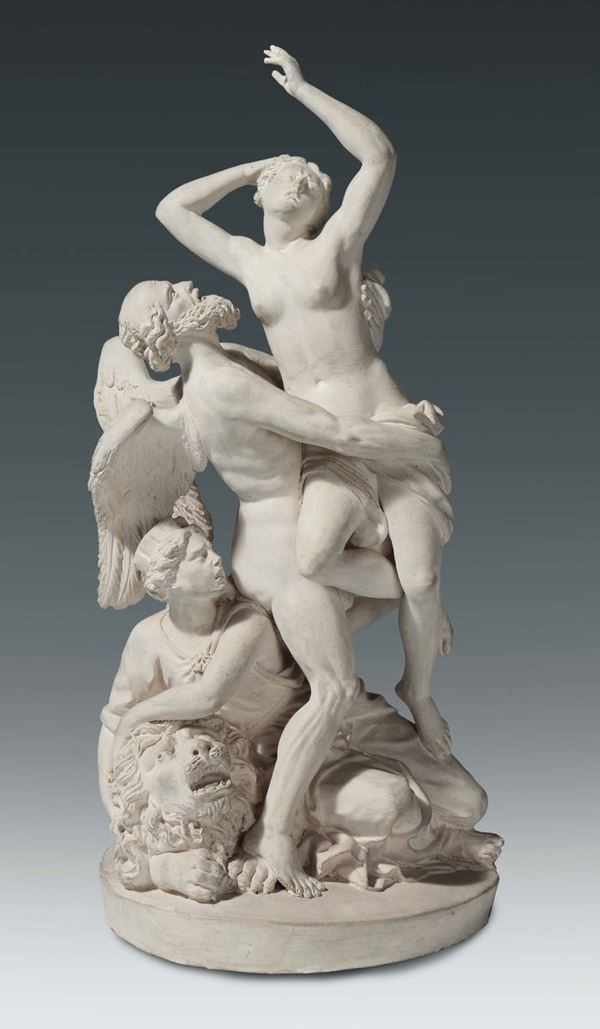 A biscuit sculpture representing Saturn kidnapping Cybele. Art of the 18th century