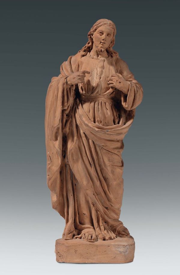 An earthenware sculpture representing Christ showing the sacred heart, Italian Baroque art, 17th-18th century