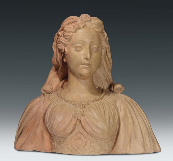 An earthenware female bust, Renaissance sculptor working in Boulogne, 16th century