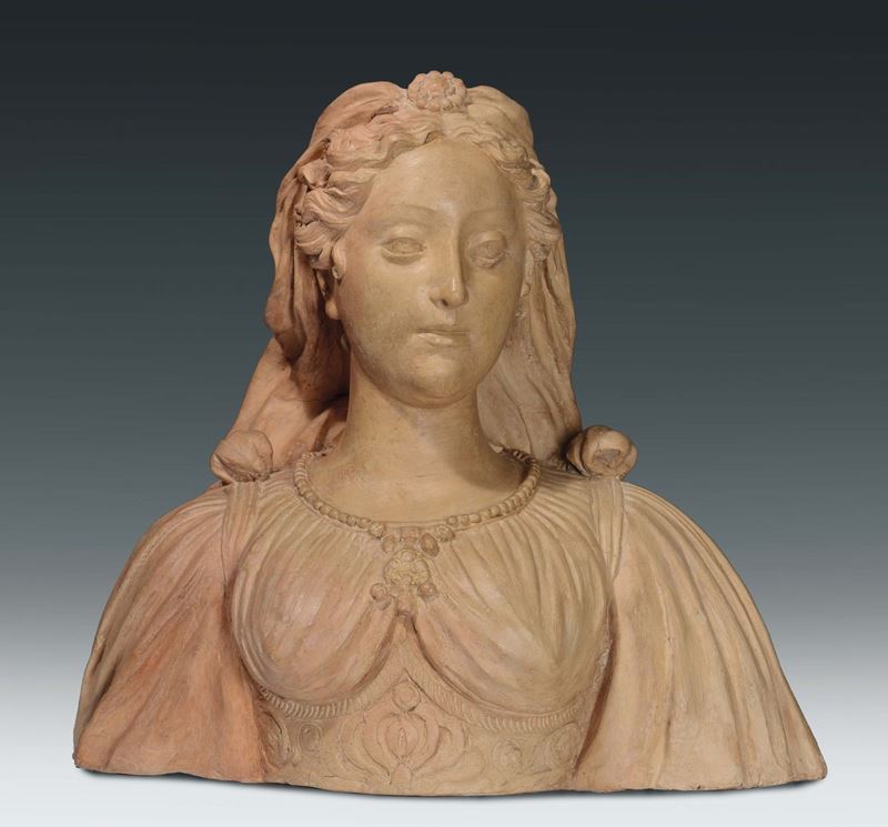 Busto femminile in terracotta, scultore rinascimentale operante a Bologna nel XVI secolo  - Asta Scultura e Oggetti d'Arte - Cambi Casa d'Aste