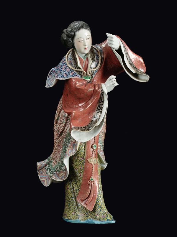 A polychrome enameled porcelain Guanyin, China, Republic, 20th century