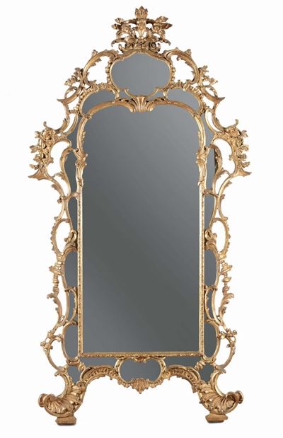 Grande Specchiera in Legno Intagliato e Dorato, XVIII Secolo