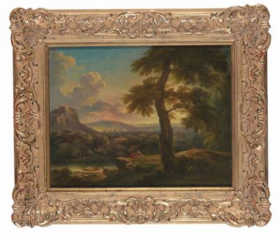 Carlo Antonio Tavella (milano 1668 - Genova 1738)paesaggio con Figure