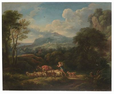 Carlo Antonio Tavella (milano 1668 - Genova 1738)paesaggio con Pastorelle