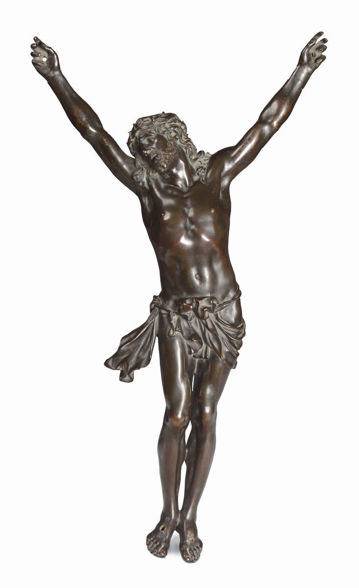 Cristo vivo in bronzo fuso e cesellato, artista franco-fiammingo operante a Roma, arte barocca del XVII-XVIII secolo  - Asta Scultura e Oggetti d'Arte - Cambi Casa d'Aste