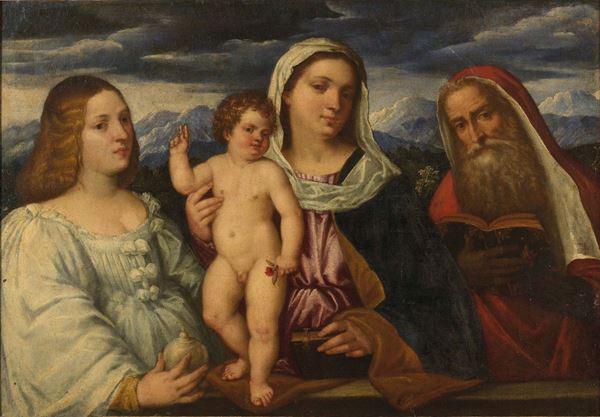 Giovanni Cariani ( San Giovanni Bianco 1490 - Venezia 1547) Madonna con Bambino, Santa Maria Maddalena e San Gerolamo
