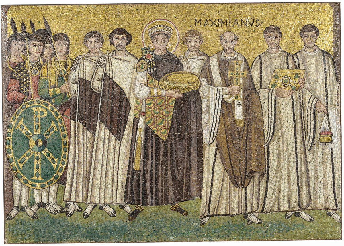Pannelli in Mosaico Raffiguranti L’imperatore Giustiniano e L’imperatrice Teodosia, Mosaicisti It...
