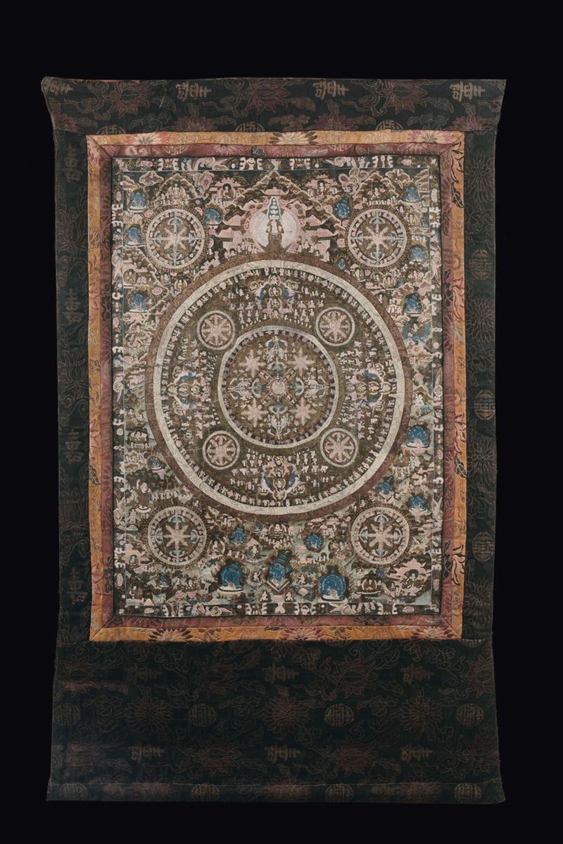 Tanka a fondo marrone con motivi tantrici, Tibet, XIX secolo  - Asta Fine Chinese Works of Art - II - Cambi Casa d'Aste