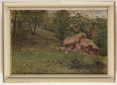 Achille Tominetti (1848-1917)paesaggio Campestre con Pecore e Figure