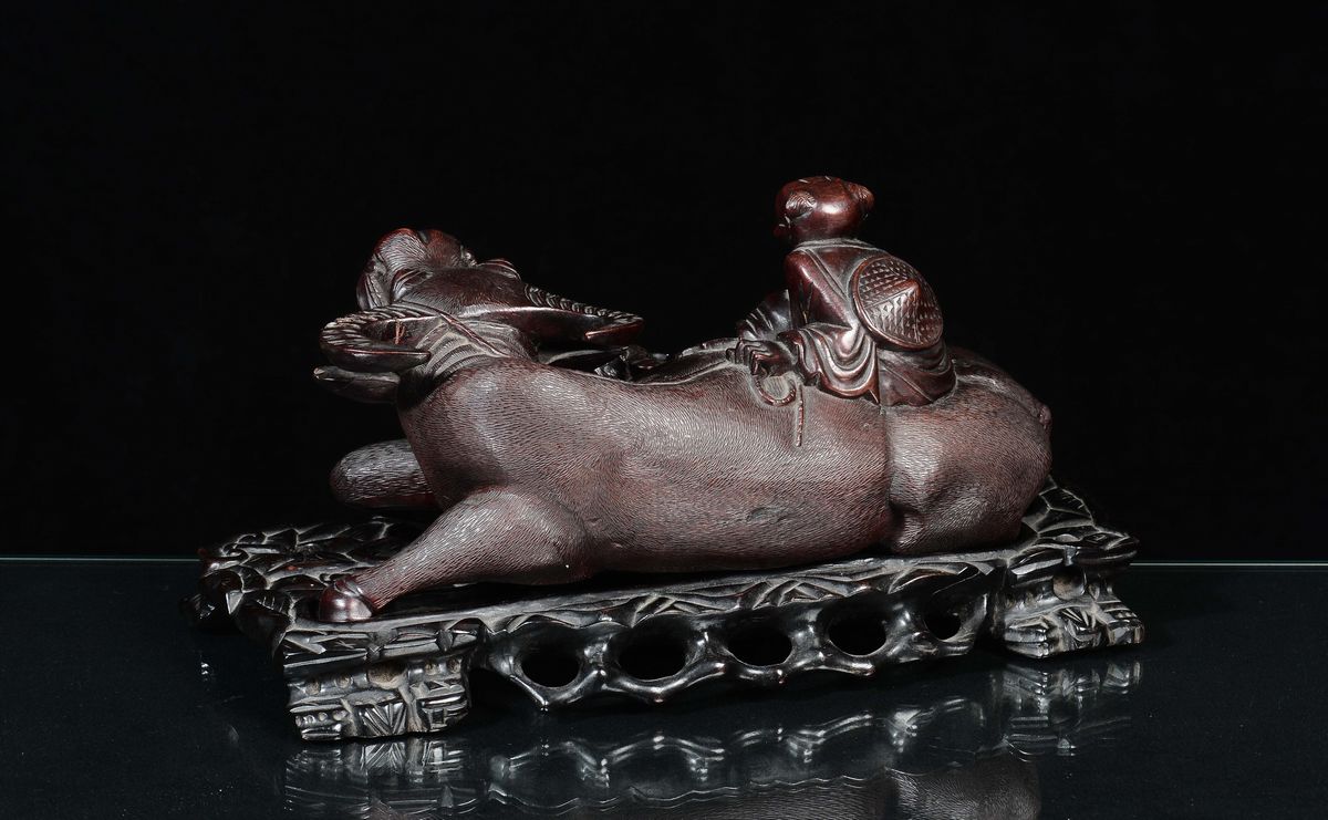 Scultura in Legno Raffigurante Bufalo con Personaggio, Cina, Repubblica, XX Secolo
