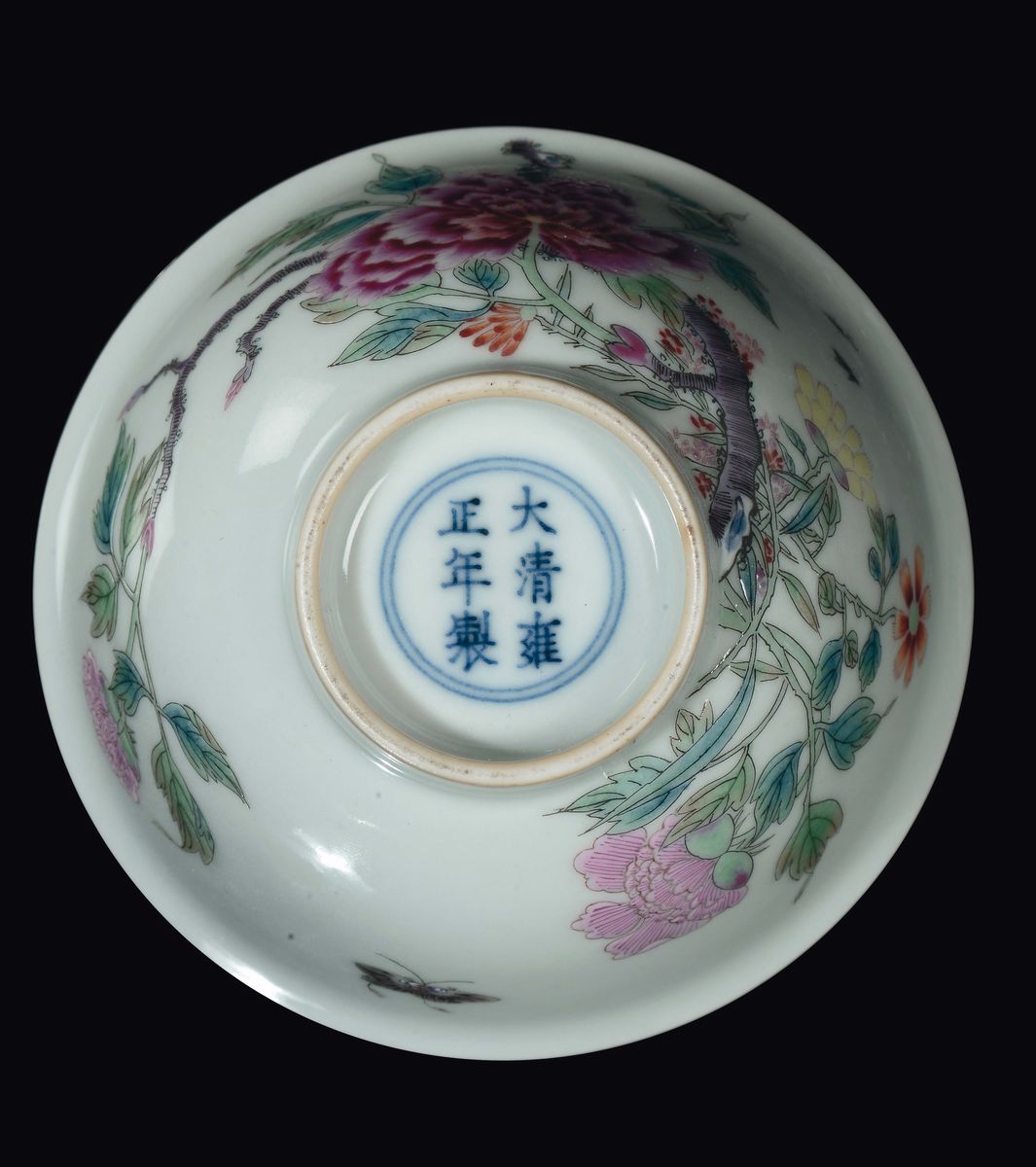 Coppia di Coppette da Libagione in Porcellana con Motivi Floreali, Cina, Repubblica, XX Secolo