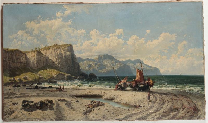 Pittore del XIX secolo Marina di Normandia  - Auction 19th and 20th Century Paintings - Cambi Casa d'Aste