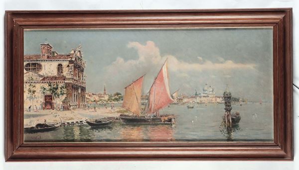 Antonio Reyna Manescau (1859-1937) Veduta di Venezia